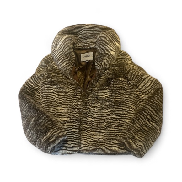 ABS Silver Label Faux Fur Zebra Print Jacket Coat Cropped XS - Picture 1 of 4